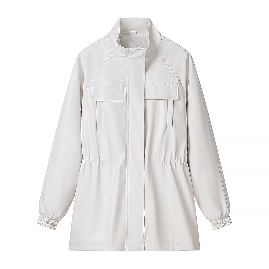 Damen Lederoptik-Parka mit Tunnelzugtaillierung, Stehkragen und Pattentaschen Nord Taschen
