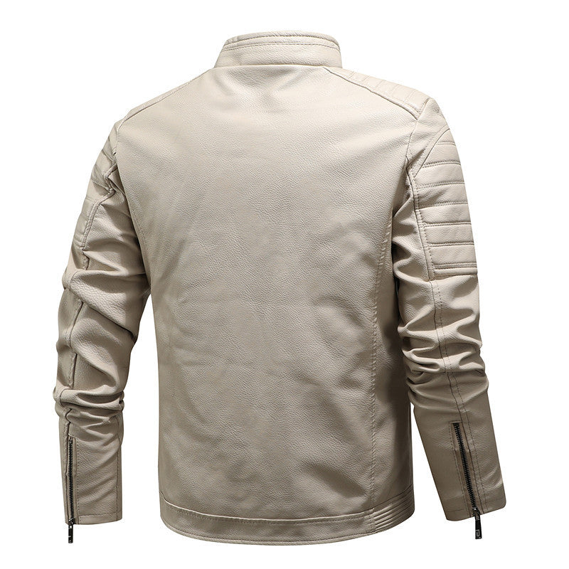 Herren schlanker Kunstleder‑Fieldblouson mit Stehkragen, Brustpattentaschen und Reißverschluss Nord Taschen