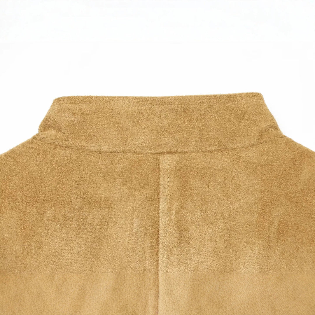 Damen Taillierte Wildlederoptik-Jacke im Military‑Stil mit Stehkragen und Schulterklappen Nord Taschen