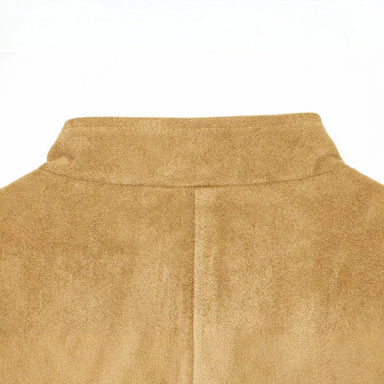 Damen Taillierte Wildlederoptik-Jacke im Military‑Stil mit Stehkragen und Schulterklappen Nord Taschen