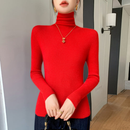 Damen Schlanker Feinstrickpullover mit hohem Rollkragen und feiner Rippstruktur Nord Taschen