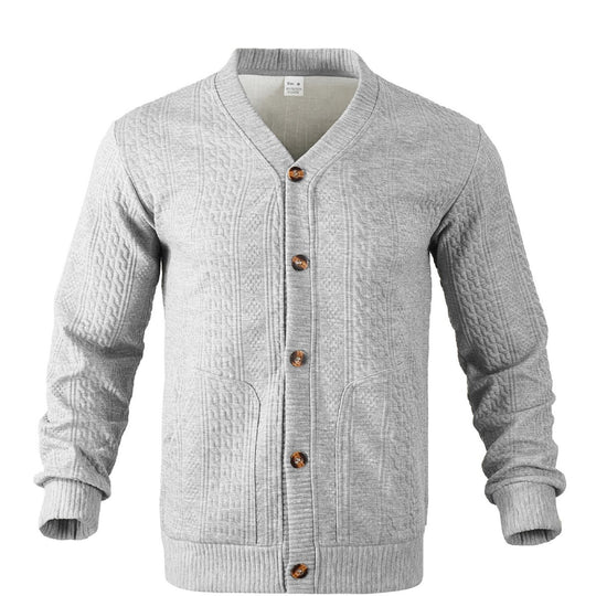 Herren Strukturierter Strickcardigan mit Zopf- und Waffelmuster, Knopfleiste und aufgesetzten Taschen Nord Taschen