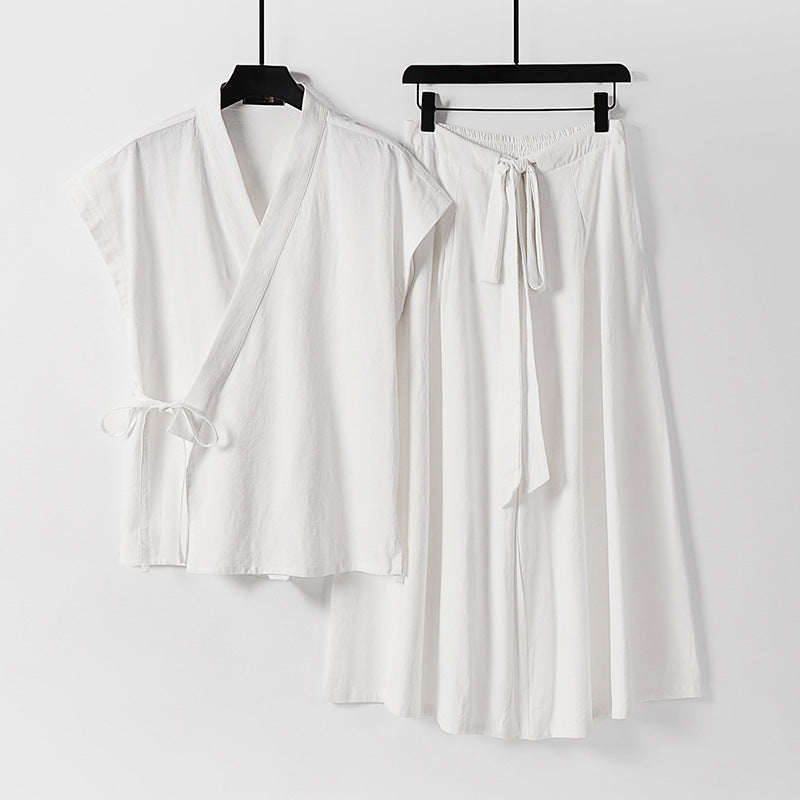 Damen Kimono-Loungewear-Set mit Wickeloberteil und weiter Palazzo-Hose Nord Taschen