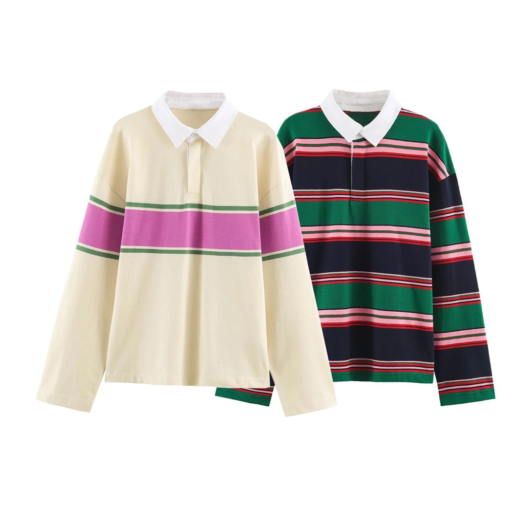 Damen Rugby‑Polo‑Shirt mit Kontrastkragen und breitem Blockstreifen Nord Taschen