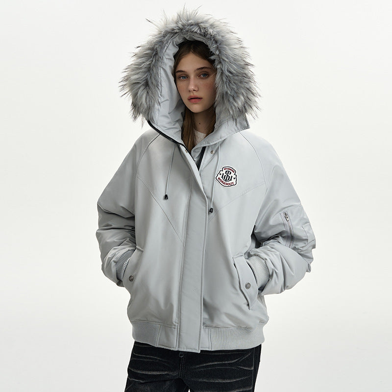 Damen nan oversized Thermo-Parka mit voluminöser Kapuze, abnehmbarer Webpelzblende und Rippbündchen Nord Taschen