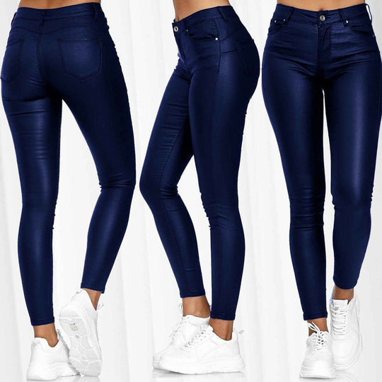 Damen Beschichtete High-Waist Skinny-Jeansoptik Hose Nord Taschen