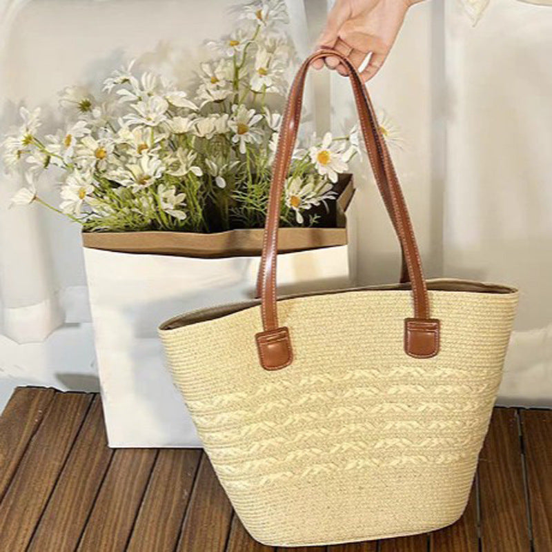 Damen Strandtasche mit hochwertigem geflochtenem Design und robusten Ledergriffen Nord Taschen