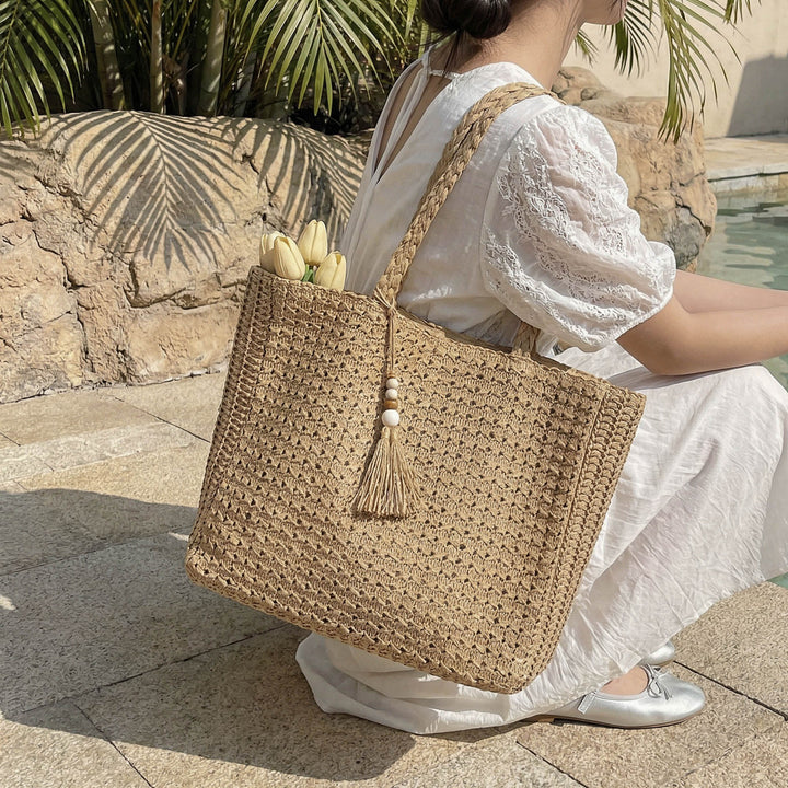 Damen geflochtene Shopper Tasche aus natürlichem Material Nord Taschen