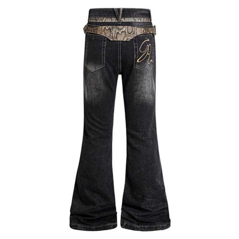 Damen Hochtaillierte Schlagjeans mit verstellbaren Hüftriemen und Vintage‑Waschung Nord Taschen