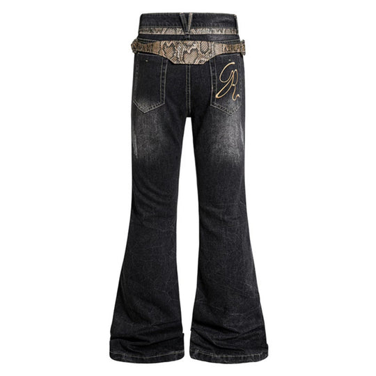 Damen Hochtaillierte Schlagjeans mit verstellbaren Hüftriemen und Vintage‑Waschung Nord Taschen