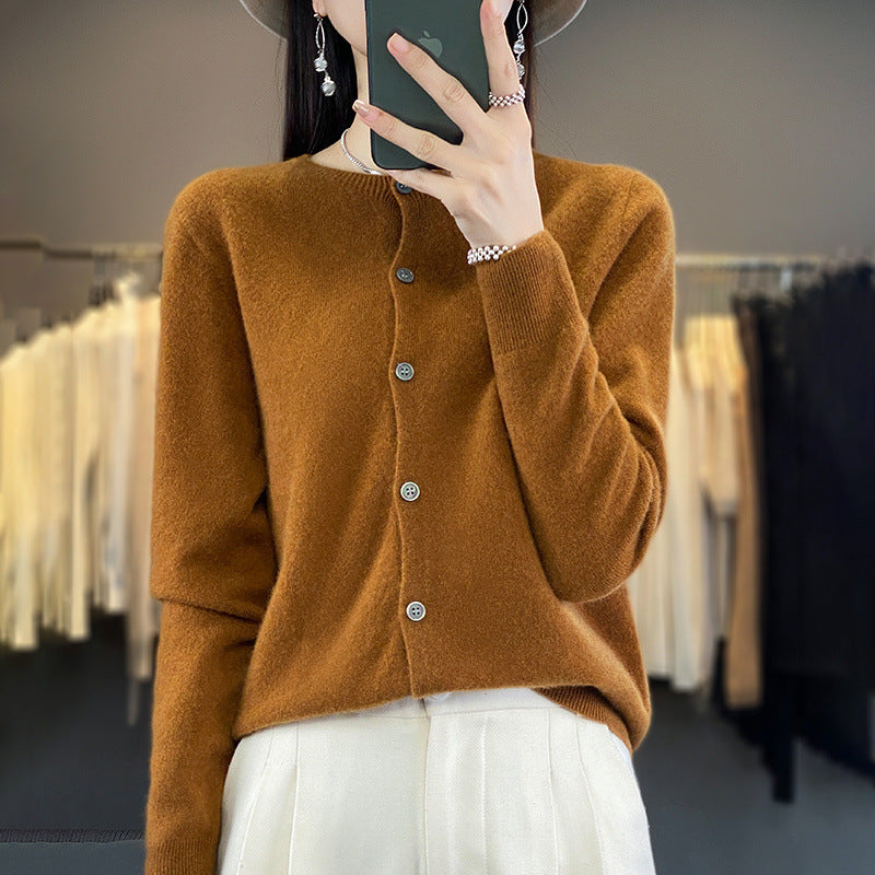 Damen Leichter Feinstrick-Cardigan mit Kaschmir‑Optik, Rundhalsausschnitt und verdeckter Knopfleiste Nord Taschen