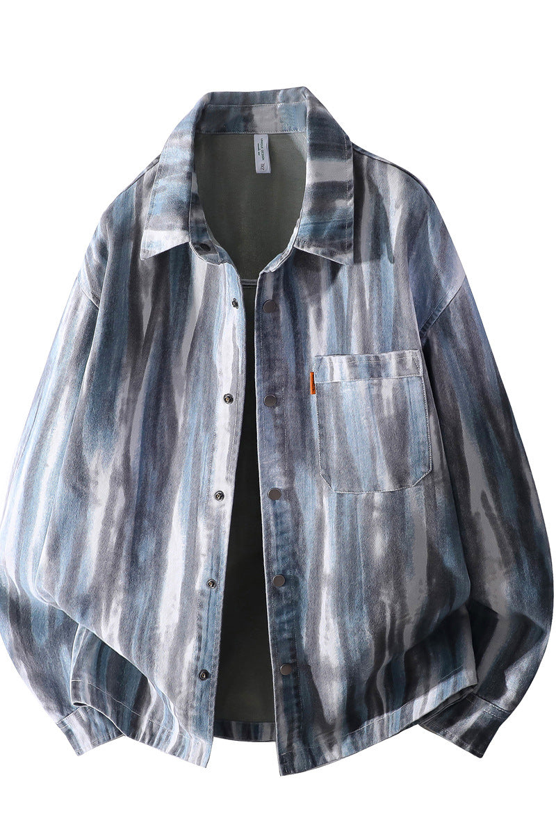 Herren Oversize-Überhemdjacke im Aquarell‑Streifenlook mit Brusttasche & softem Baumwollmix Nord Taschen