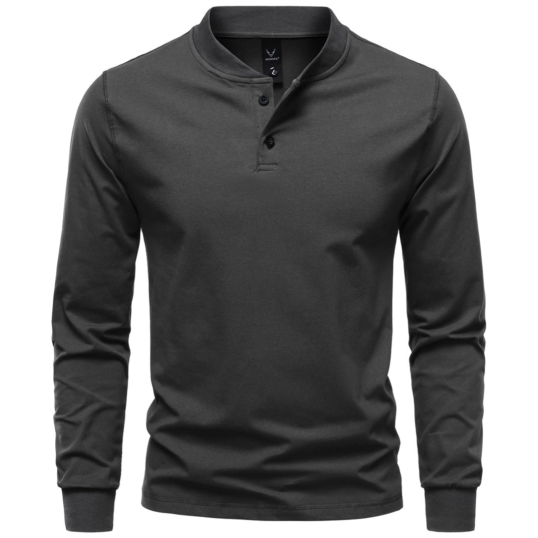 Herren Langarm-Henleyshirt mit Stehkragen und zweifacher Knopfleiste, Slim Fit, Baumwoll-Mix Nord Taschen