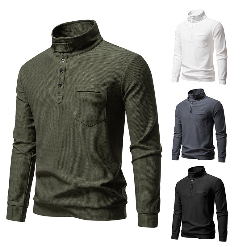 Herren Texturiertes Waffelstrick-Henleyshirt mit hohem Kragen, Knopfleiste und Brusttasche Nord Taschen