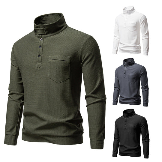 Herren Texturiertes Waffelstrick-Henleyshirt mit hohem Kragen, Knopfleiste und Brusttasche Nord Taschen