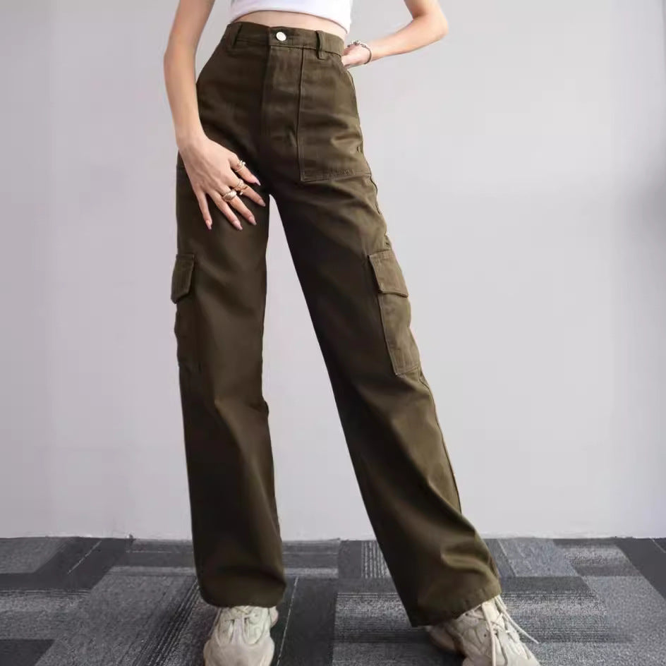 Damen Cargohose mit hoher Taille, geradem Bein und aufgesetzten Pattentaschen Nord Taschen
