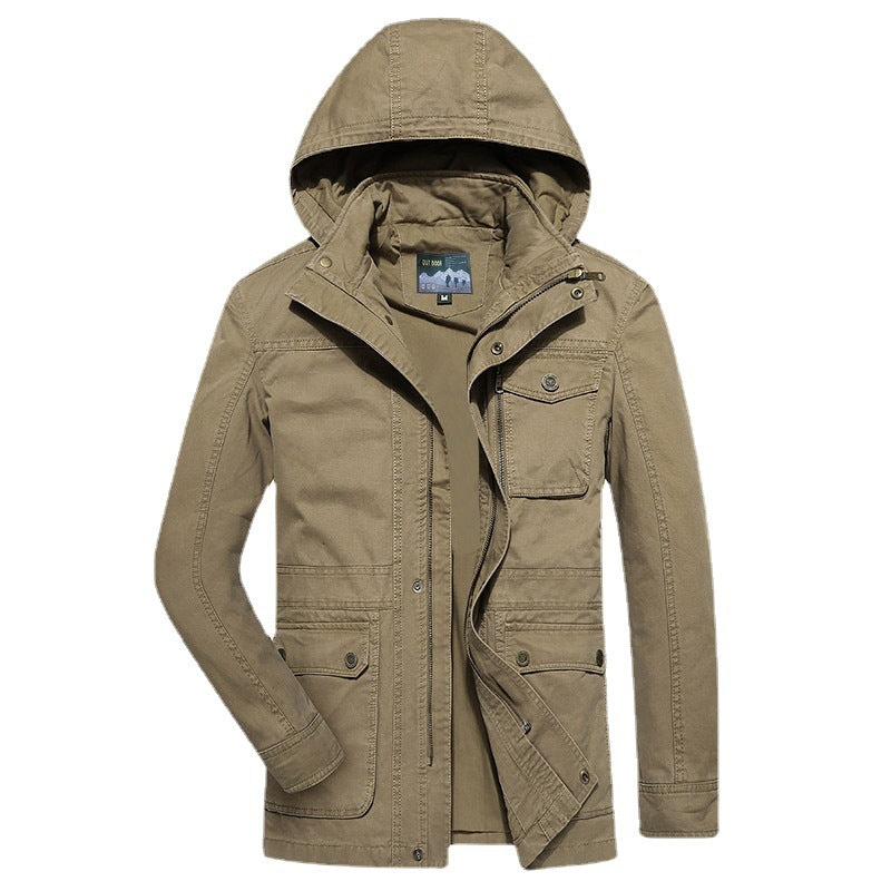 Herren robuste Canvas-Feldjacke mit Kapuze, Mehrfach-Taschen und verstärkten Nähten Nord Taschen