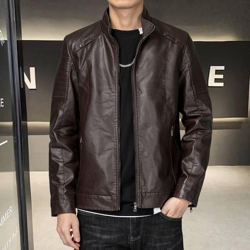 Herren schlanker Kunstleder-Moto-Blouson mit ergonomischen Nähten und Stehkragen Nord Taschen