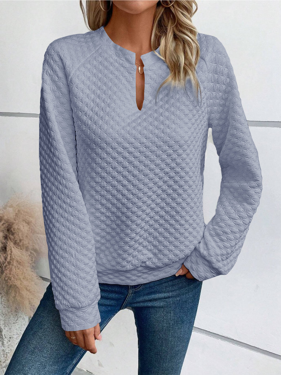 Damen Gesteppter Kuschel-Pullover mit Schlitzkragen Nord Taschen