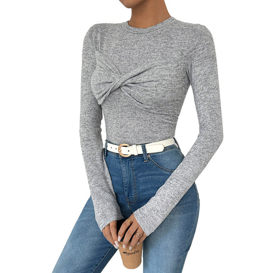 Damen Langarmshirt mit Knoten-Detail Nord Taschen