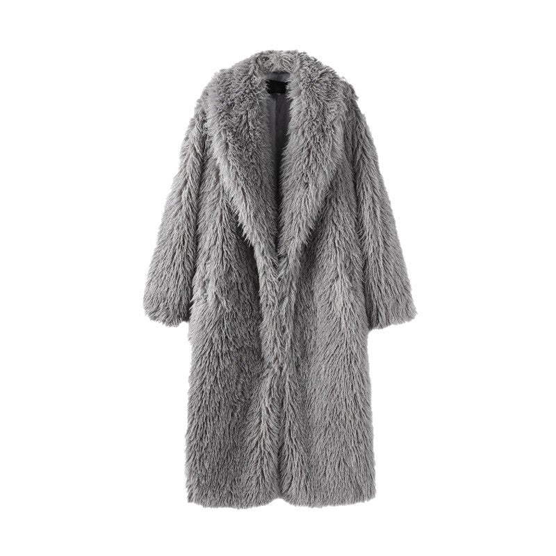 Damen Maxilanger Kunstpelzmantel mit langflorigem Hochflor und Oversize-Silhouette Nord Taschen