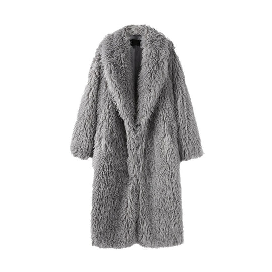 Damen Maxilanger Kunstpelzmantel mit langflorigem Hochflor und Oversize-Silhouette Nord Taschen