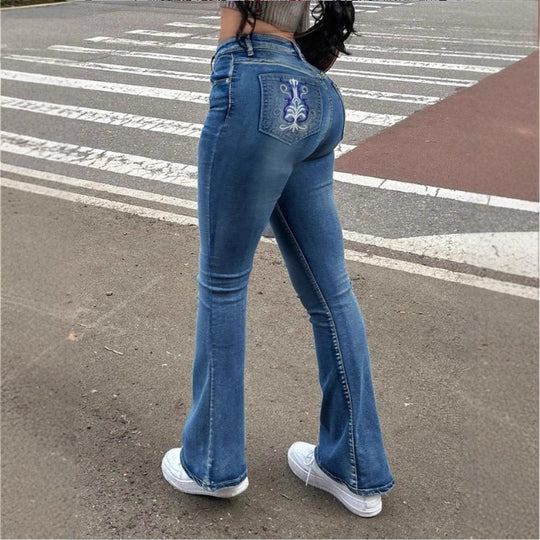 Damen Hochtaillierte Bootcut-Jeans mit formendem Bund und leichtem Schlag Nord Taschen