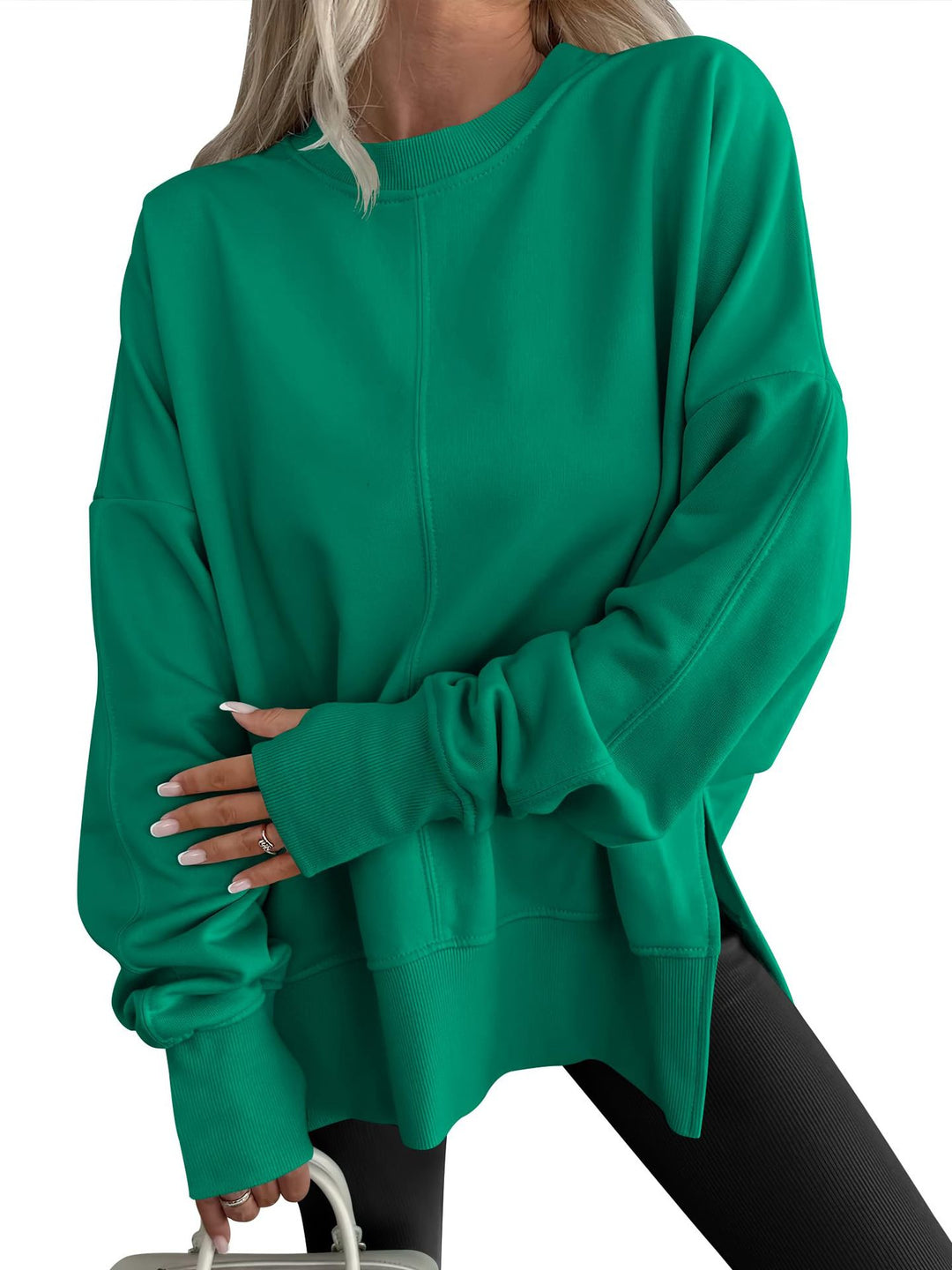 Damen Oversize-Sweatshirt mit Mittelnaht, verlängerter Saum und Rippbündchen Nord Taschen