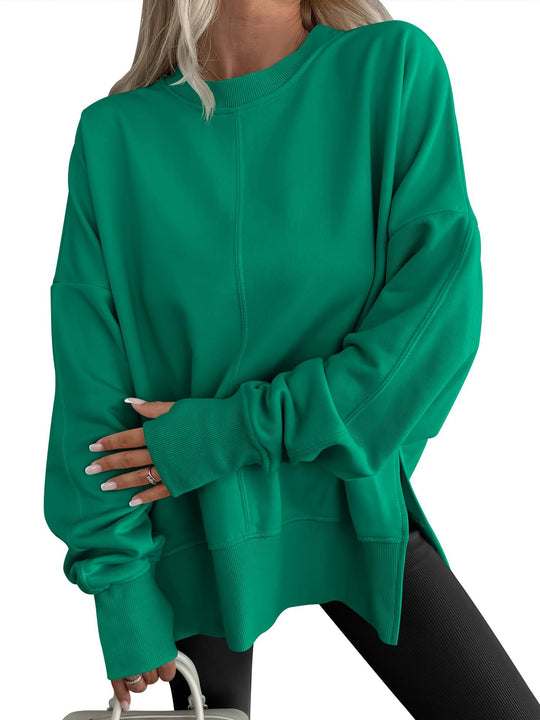 Damen Oversize-Sweatshirt mit Mittelnaht, verlängerter Saum und Rippbündchen Nord Taschen