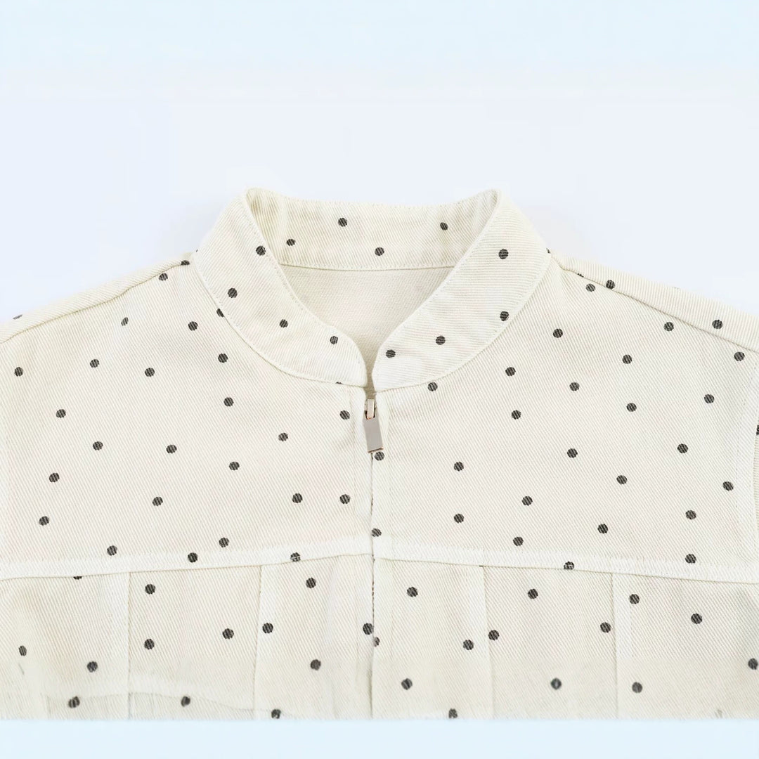 Damen Gepunktete Cropped-Jacke mit Stehkragen, Reißverschluss und aufgesetzten Taschen Nord Taschen