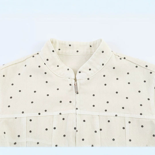 Damen Gepunktete Cropped-Jacke mit Stehkragen, Reißverschluss und aufgesetzten Taschen Nord Taschen