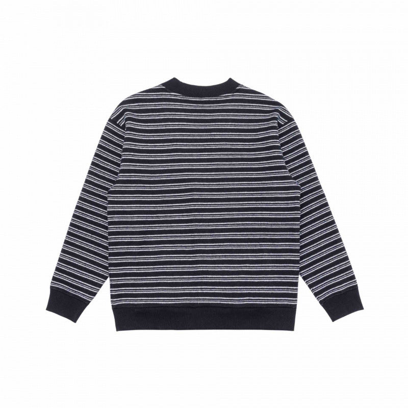 Unisex Gestreifte Boxy-Strickjacke mit V‑Ausschnitt, Knopfleiste und gerippten Abschlüssen Nord Taschen