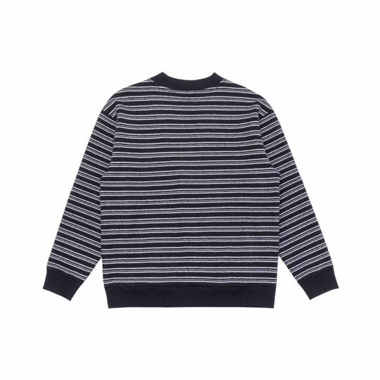 Unisex Gestreifte Boxy-Strickjacke mit V‑Ausschnitt, Knopfleiste und gerippten Abschlüssen Nord Taschen