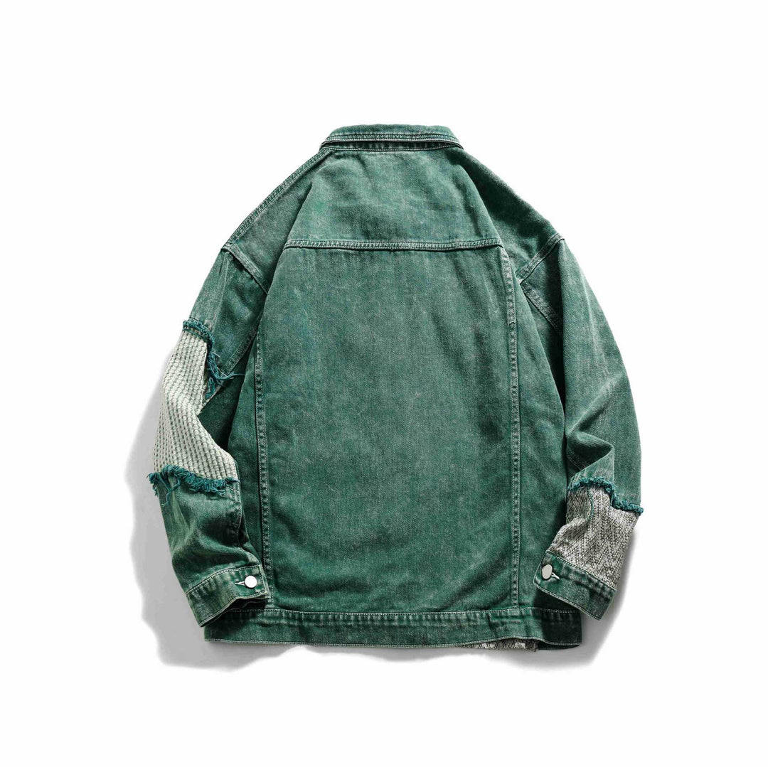 Unisex Patchwork-Jeansjacke mit Strickeinsätzen und ausgefransten Kanten Nord Taschen