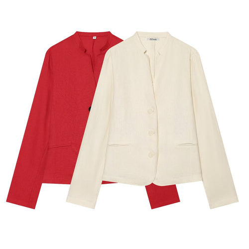 Damen Kurzblazer mit Stehkragen, taillierter Silhouette und Knopfverschluss Nord Taschen