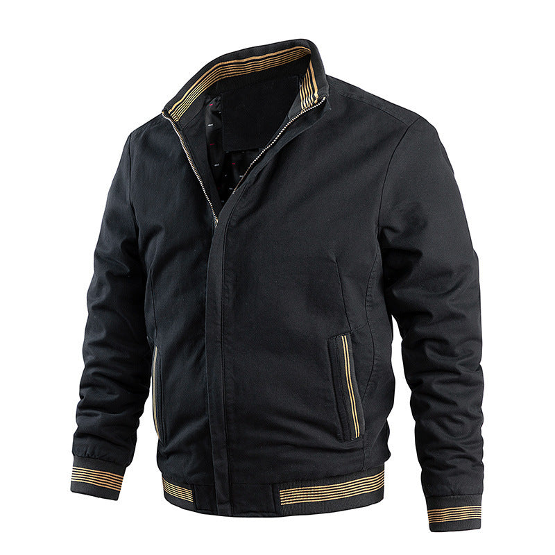 Herren leichter Canvas-Bomber im Retro-Pilotencut mit gestreiften Rippbündchen und verdeckter Reißverschluss Nord Taschen