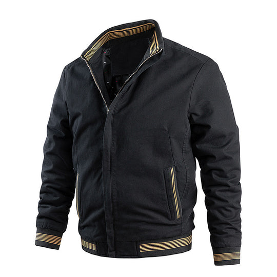 Herren Leichter Canvas-Bomber mit gestreiften Rippbündchen und Stehkragen Nord Taschen
