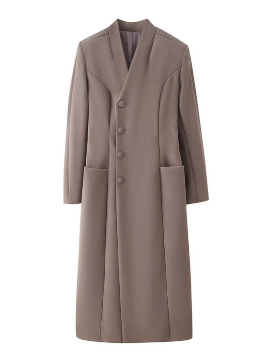 Damen Eleganter langer Wollmix-Mantel mit Schalkragen und aufgesetzten Taschen Nord Taschen