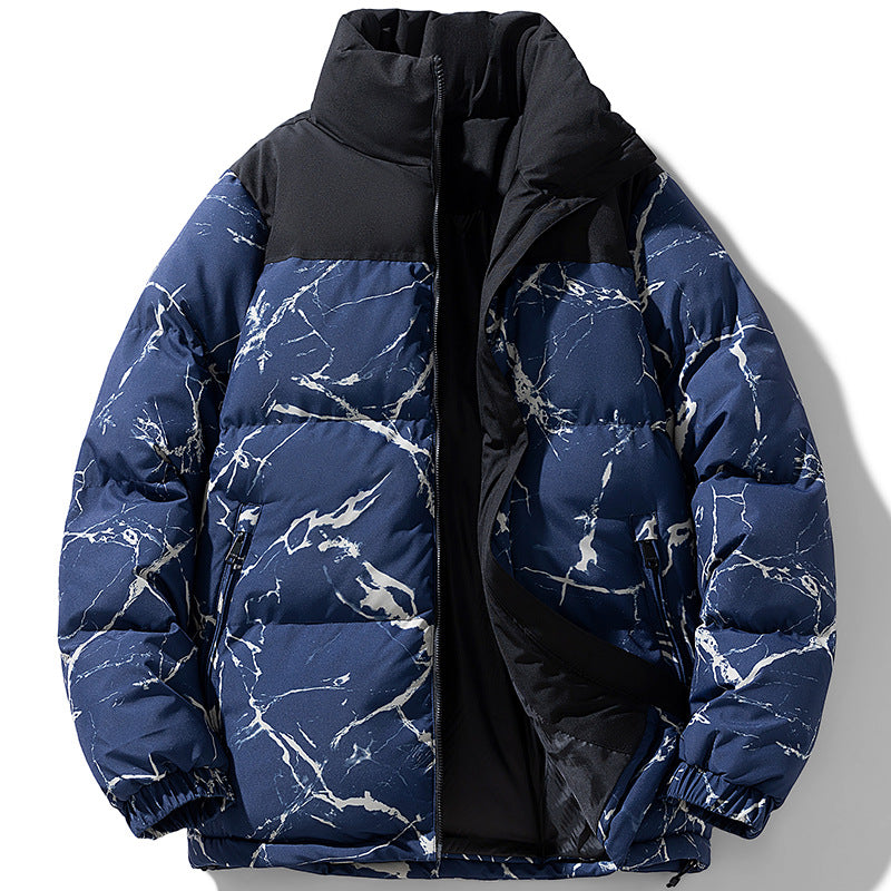 Herren Wattierte Steppjacke mit Marmorprint, hohem Stehkragen und winddichter Außenlage Nord Taschen