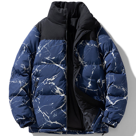 Herren Wattierte Steppjacke mit Marmorprint, hohem Stehkragen und winddichter Außenlage Nord Taschen