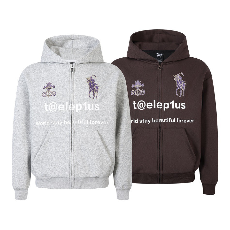 Unisex Kapuzen‑Zipjacke mit gestickten Wappen und Frontprint Nord Taschen