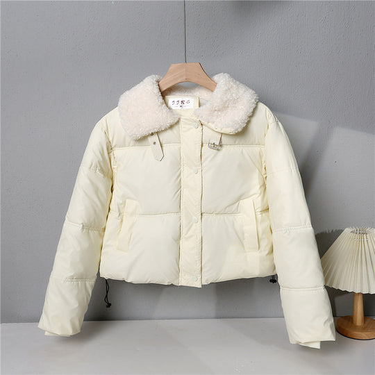 Damen nan kurze gesteppte Winterjacke mit breitem Teddykragen und Kordelzug Nord Taschen