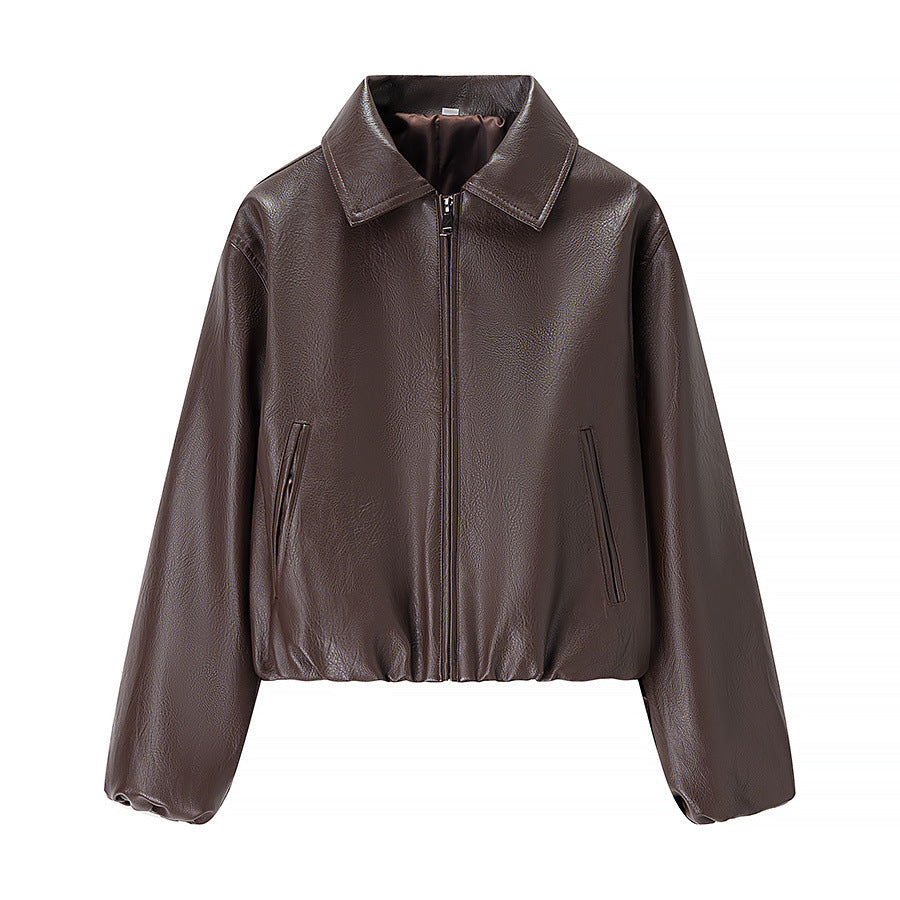 Damen Kurz geschnittener Lederimitat-Blouson mit Reißverschluss und Gummizugsaum Nord Taschen