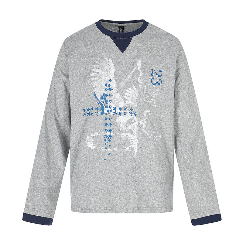 Herren Baumwoll-Langarmshirt Sweatshirt mit Adler-Print und Kontrastbündchen Nord Taschen