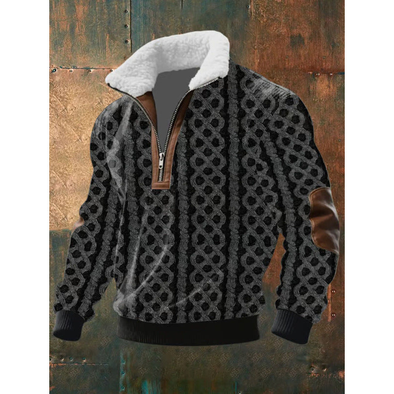 Herren Urbaner Fleece Pullover mit Baum-Motiv Nord Taschen