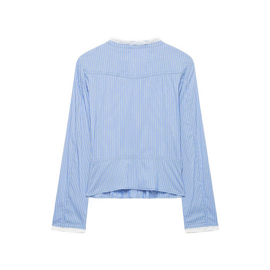 Damen Leichte Cropped Blusenjacke im Pyjama‑inspirierten Stil mit Spitzenbesatz Nord Taschen