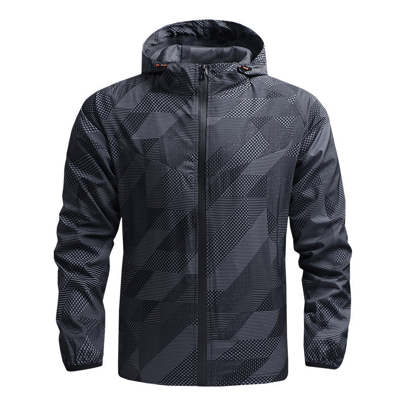 Herren Ultraleichte atmungsaktive Windjacke mit Kapuze und reflektierendem Geometrie-Print Nord Taschen