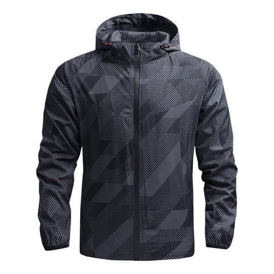 Herren Ultraleichte atmungsaktive Windjacke mit Kapuze und reflektierendem Geometrie-Print Nord Taschen