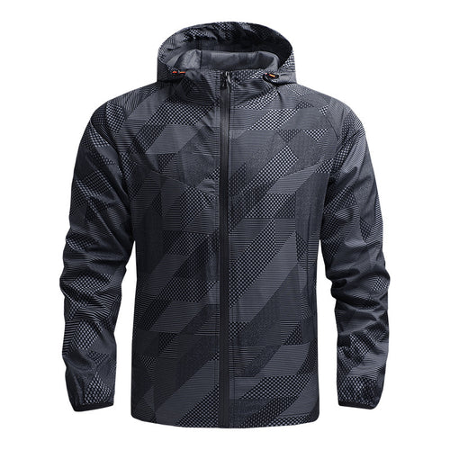 Herren Ultraleichte atmungsaktive Windjacke mit Kapuze und reflektierendem Geometrie-Print Nord Taschen