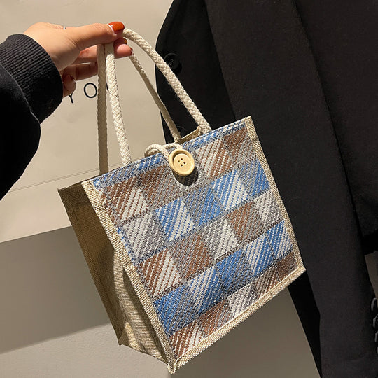 Damen Jute-Tasche mit modernem Karomuster Nord Taschen